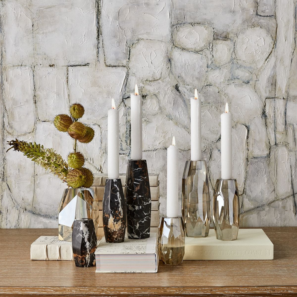 Uttermost Accessories Multifaceted Taper Candleholders - Marble, Set of 3 House of Isabella UK