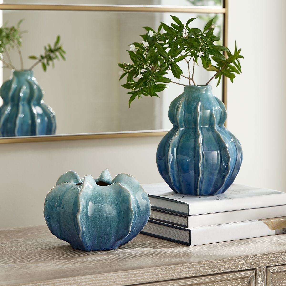 Uttermost Accessories Ocean Wave Outdoor Glazed Vases Set of 2 House of Isabella UK