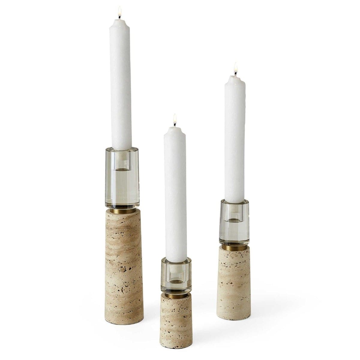Uttermost Accessories Optic Candleholders - Travertine, Set of 3 House of Isabella UK