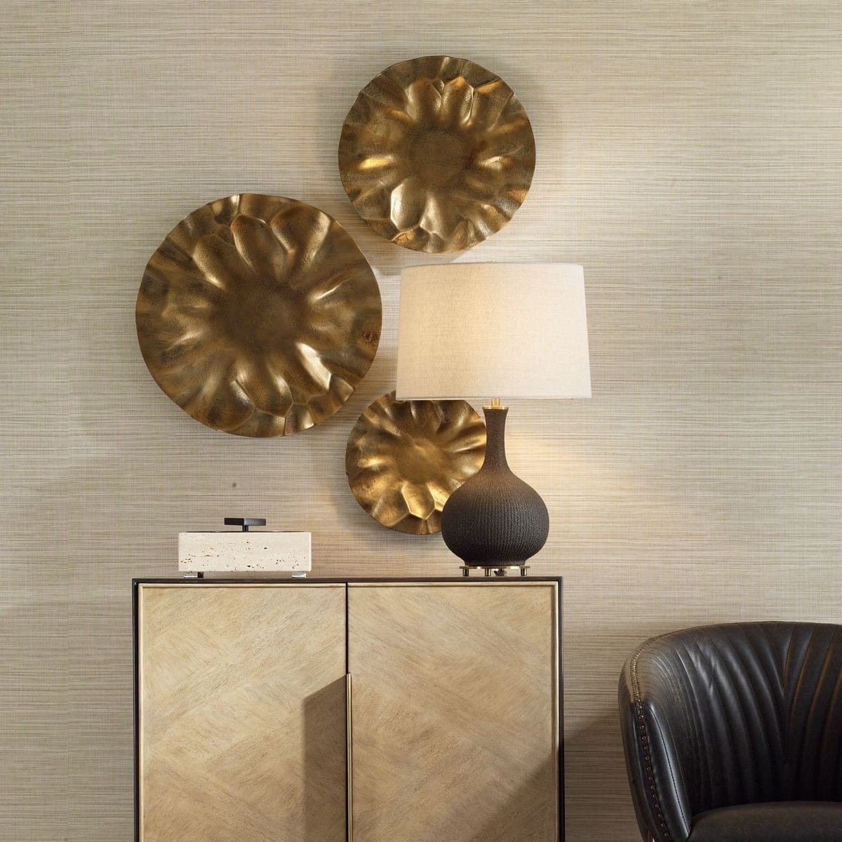 Uttermost Accessories Peonia Outdoor Gold Wall Art Set of 3 House of Isabella UK