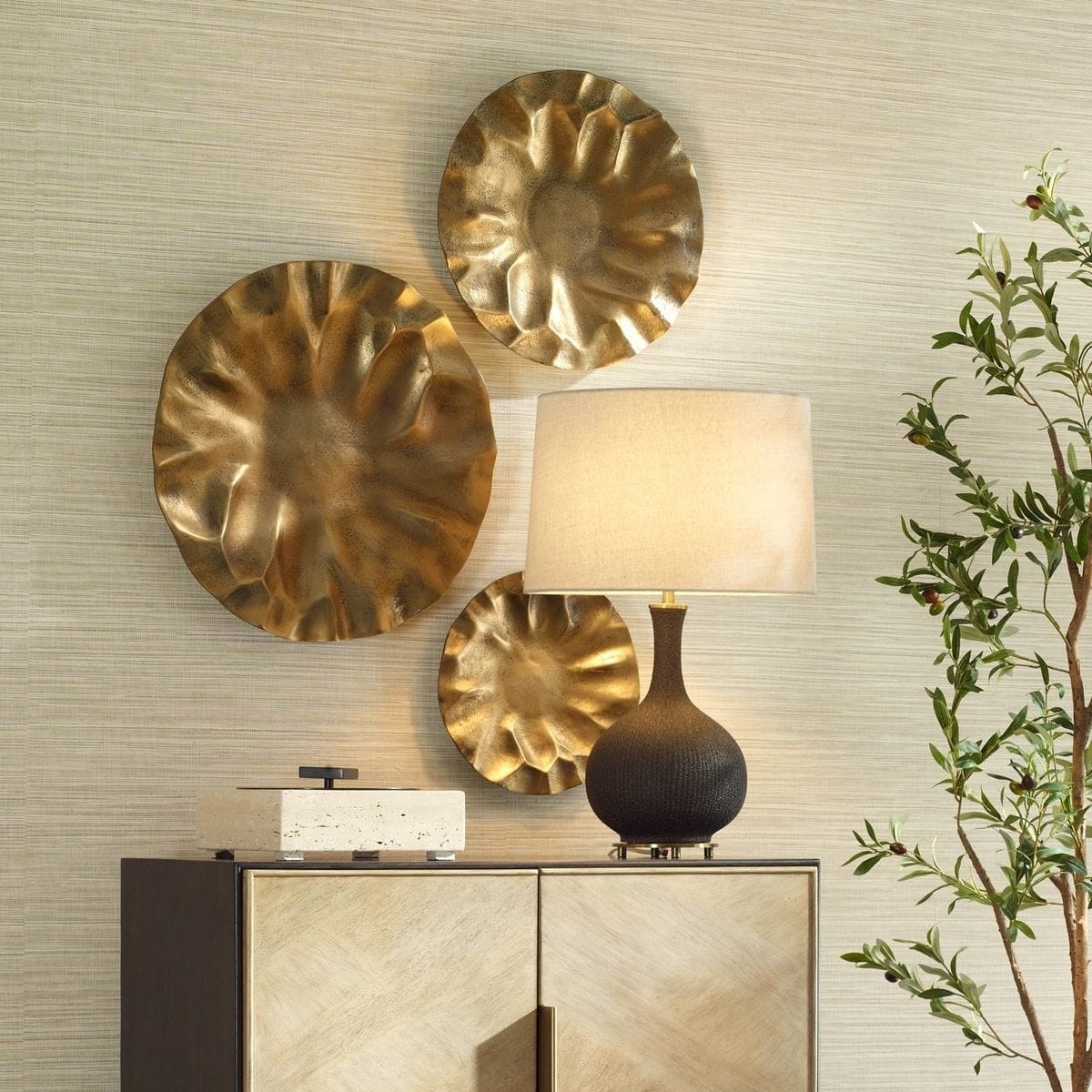 Uttermost Accessories Peonia Outdoor Gold Wall Art Set of 3 House of Isabella UK