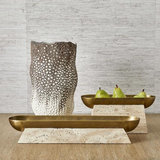 Uttermost Accessories Raised Consciousness Travertine & Brass Bowl - Tall House of Isabella UK