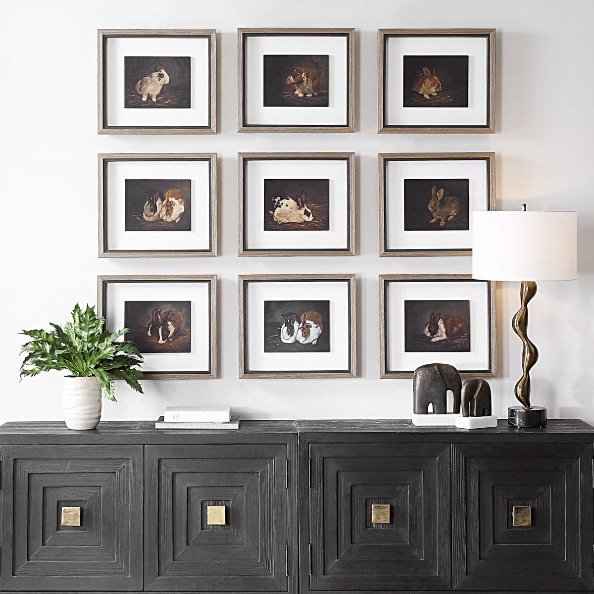Uttermost Accessories Resting Bunny Framed Prints Set of 9 House of Isabella UK