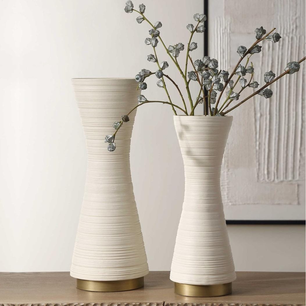 Ridgeline White Vases, Set of 2.