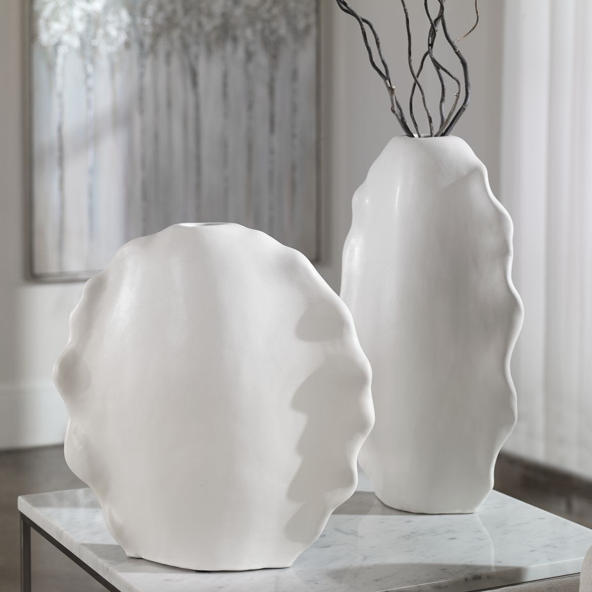 Uttermost Accessories Ruffled Feathers Modern Indoor-Outdoor White Vases, S/2 House of Isabella UK