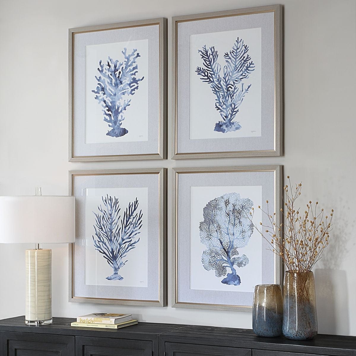 Uttermost Accessories Shibori Coral Framed Prints, Set of 4 House of Isabella UK
