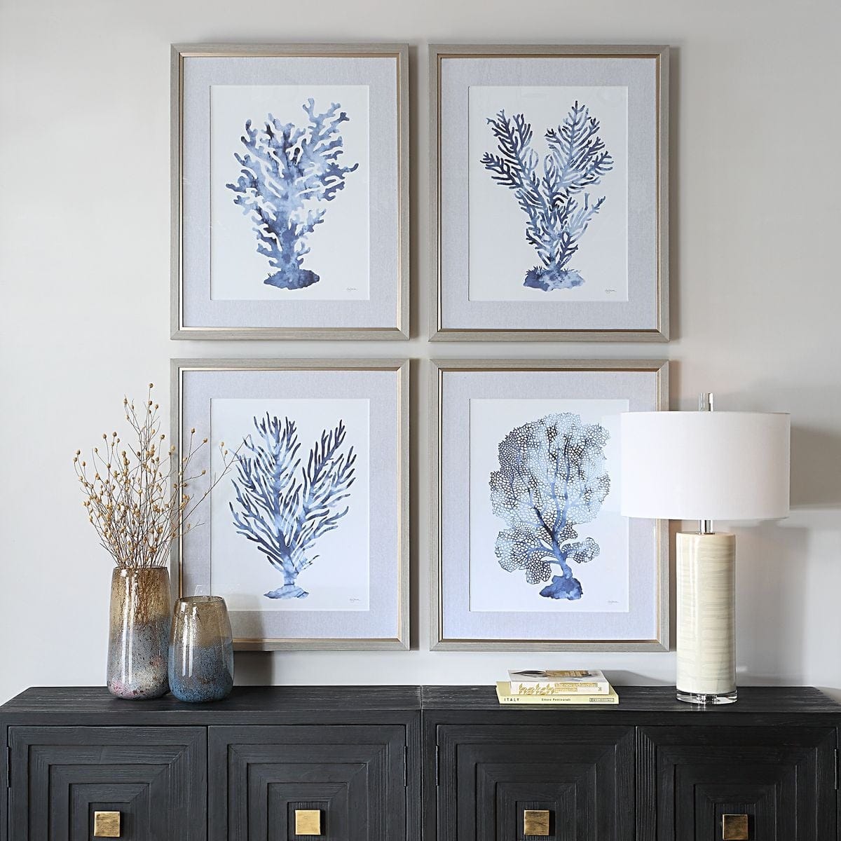 Uttermost Accessories Shibori Coral Framed Prints, Set of 4 House of Isabella UK