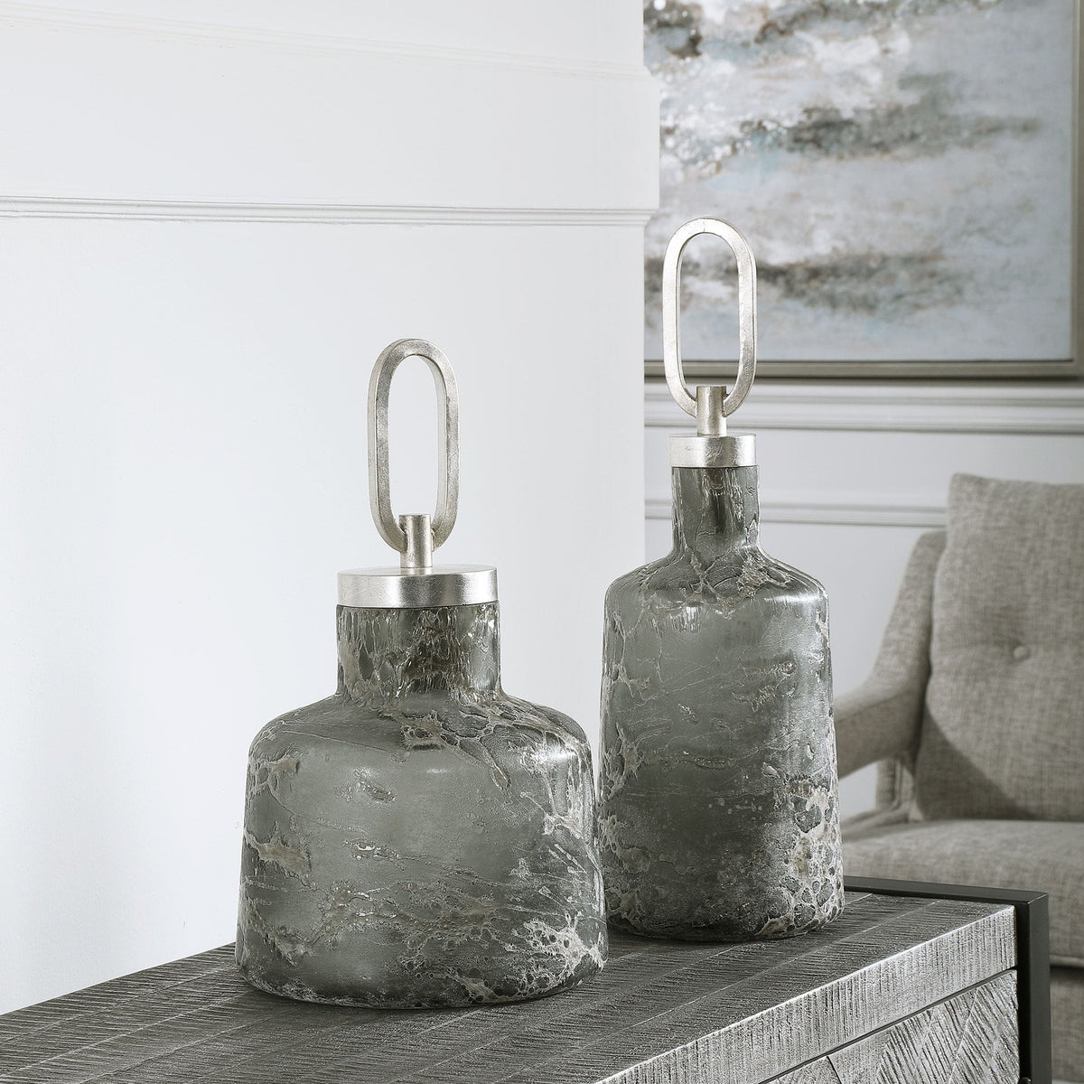 Uttermost Accessories Storm Art Glass Bottles, S/2 House of Isabella UK