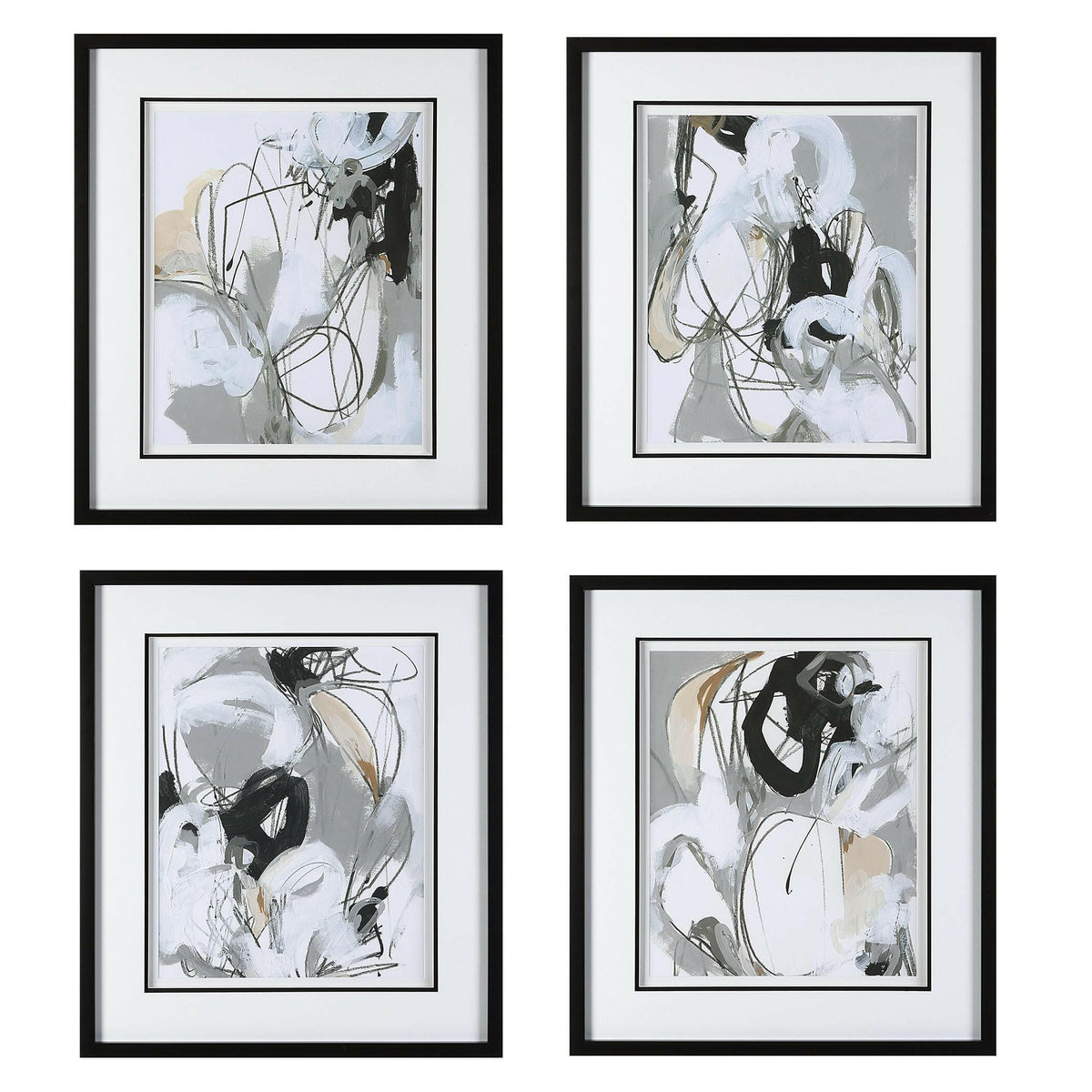 Tangled Threads Abstract Framed Prints, S/4.