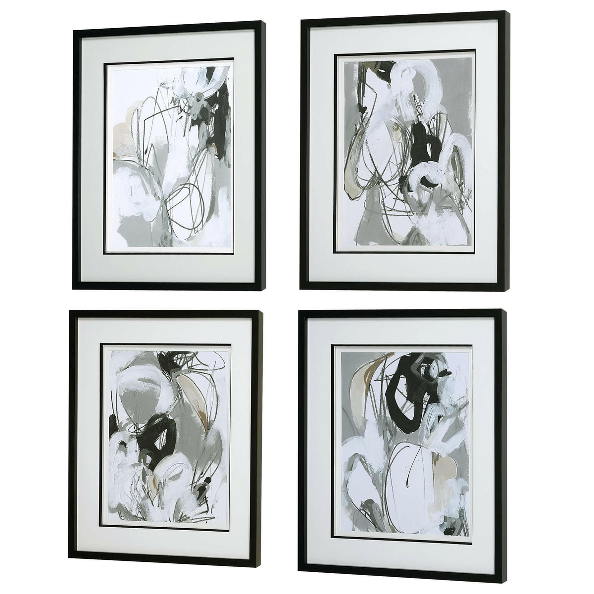 Tangled Threads Abstract Framed Prints, S/4.