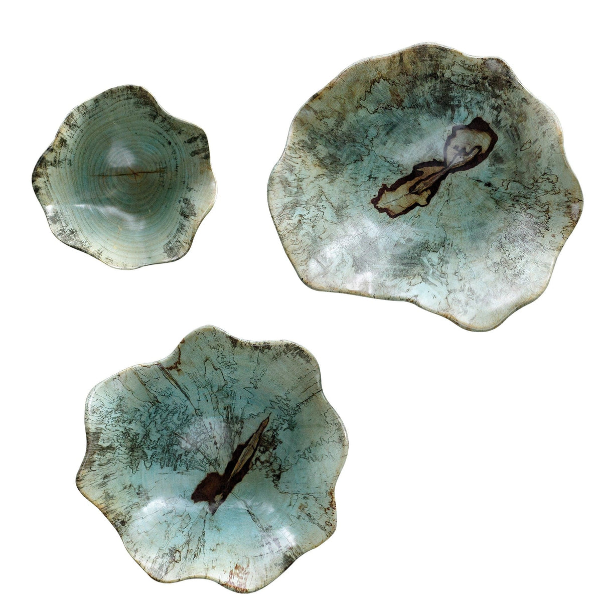 Uttermost Accessories Teo Wall-Mounted Wooden Bowls in Blue - Set of 3 House of Isabella UK