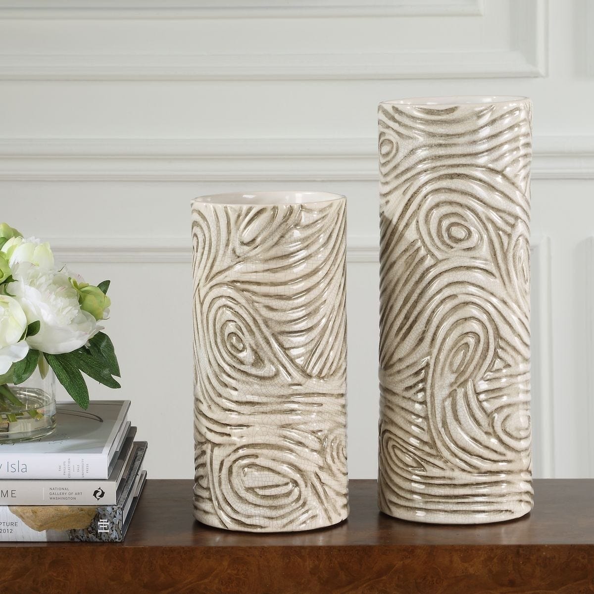 Uttermost Accessories Timber Swirl Earth Tone Vases Set of 2 House of Isabella UK
