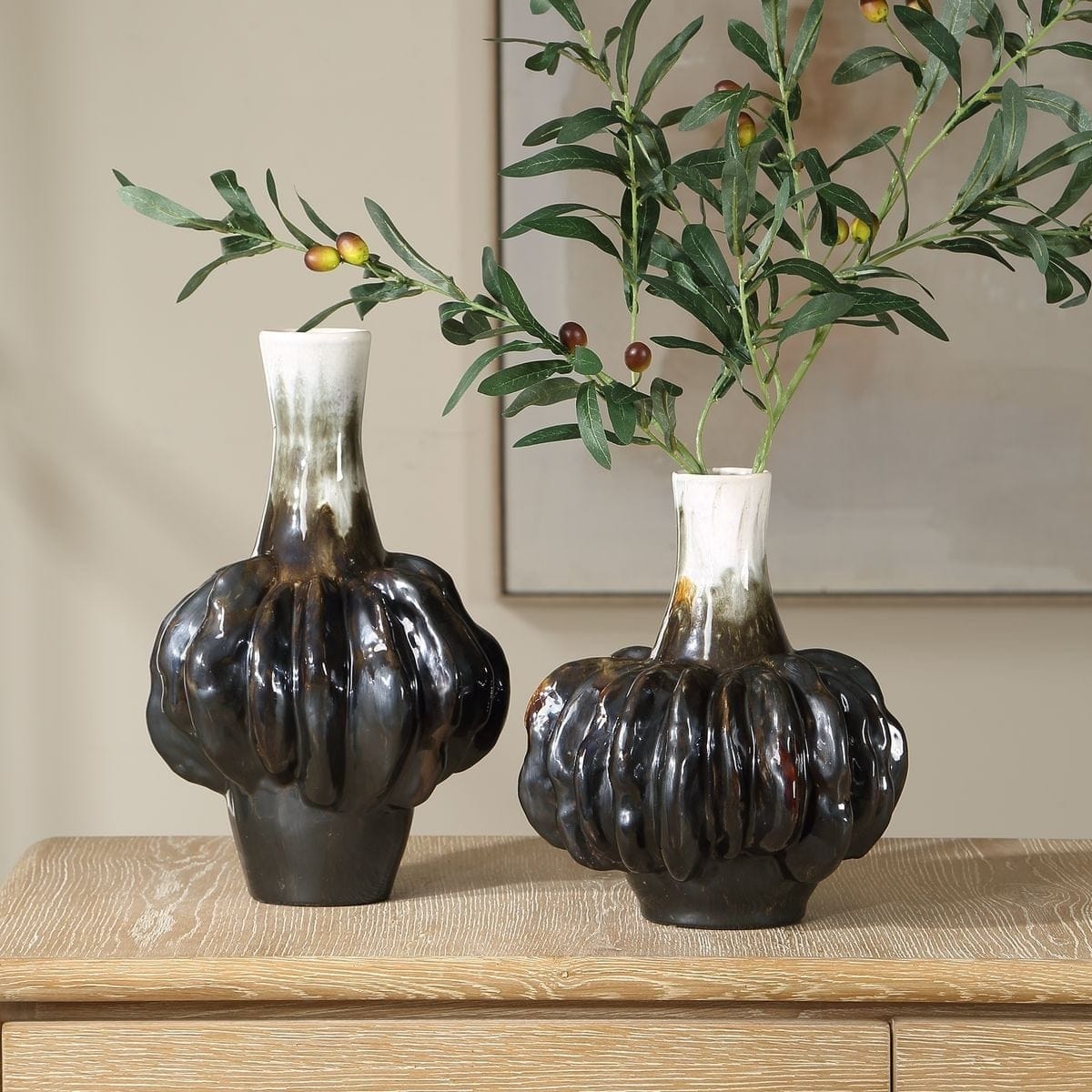 Uttermost Accessories Umbrian Gourd Vases in White and Brown - Set of 2 House of Isabella UK