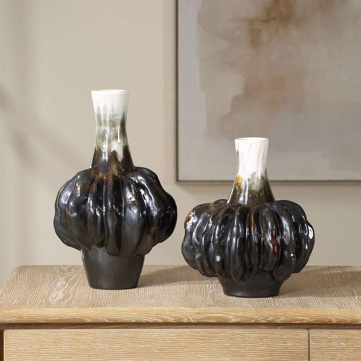 Uttermost Accessories Umbrian Gourd Vases in White and Brown - Set of 2 House of Isabella UK