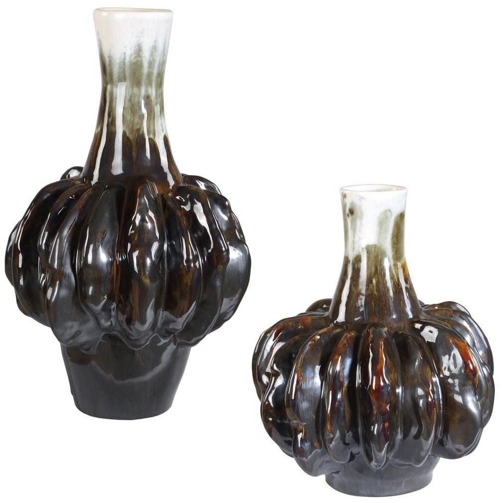 Uttermost Accessories Umbrian Gourd Vases in White and Brown - Set of 2 House of Isabella UK