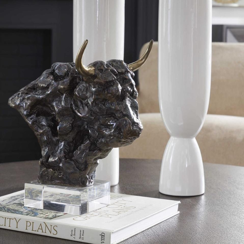 Uttermost Bison Bust Bronze Sculpture.