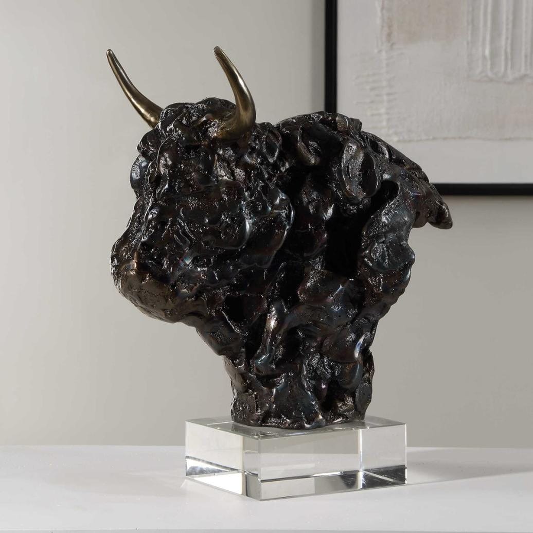 Uttermost Bison Bust Bronze Sculpture.
