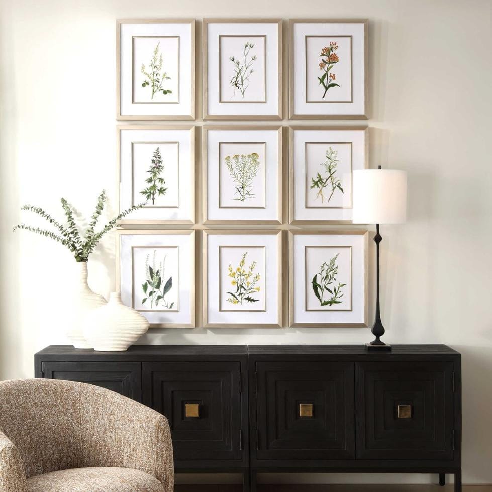Uttermost Botanical Flowers Framed Prints, Set of 9.