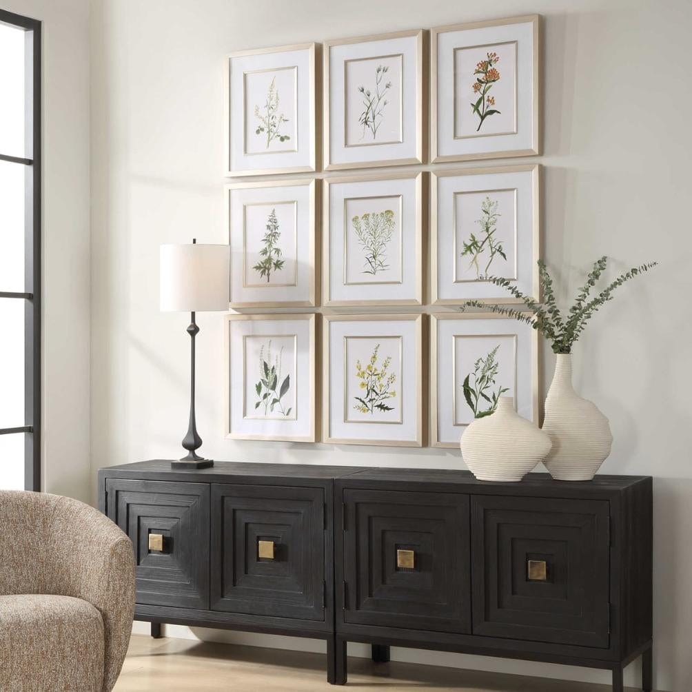 Uttermost Botanical Flowers Framed Prints, Set of 9.