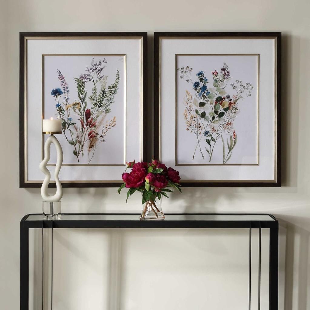 Uttermost Delicate Flowers Framed Prints, Set of 2.
