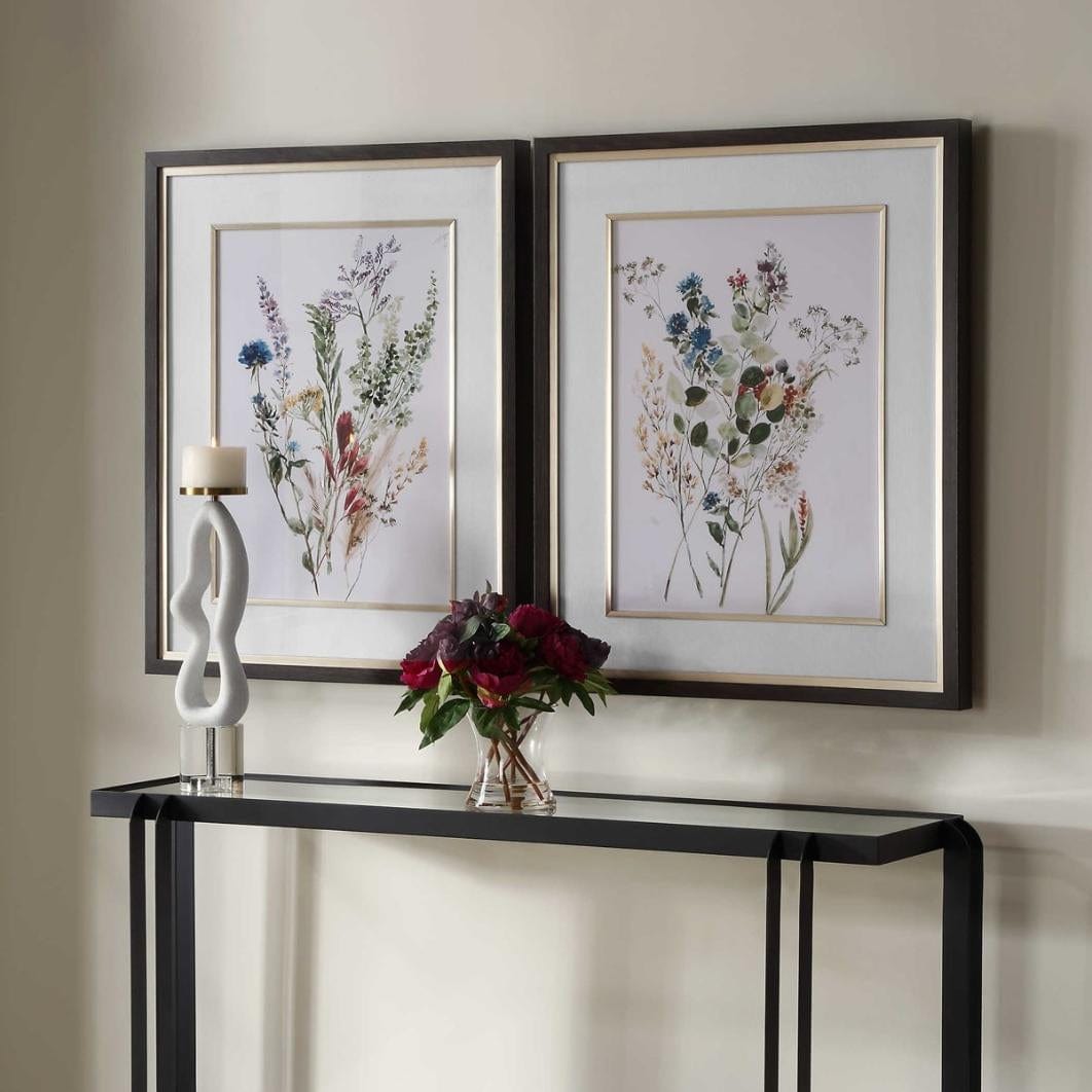Uttermost Delicate Flowers Framed Prints, Set of 2.