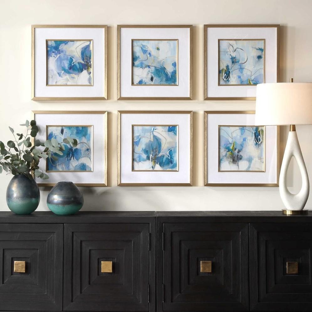 Uttermost Fresh Start Blue Abstract Prints, Set of 6.