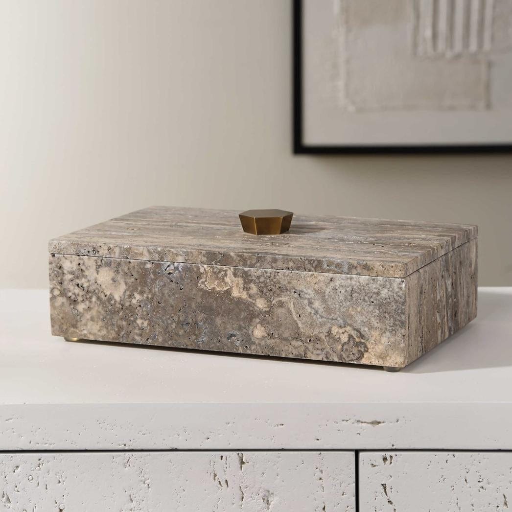 Uttermost Griseus Travertine Stone Box.