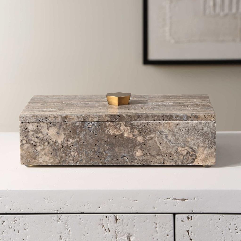 Uttermost Griseus Travertine Stone Box.