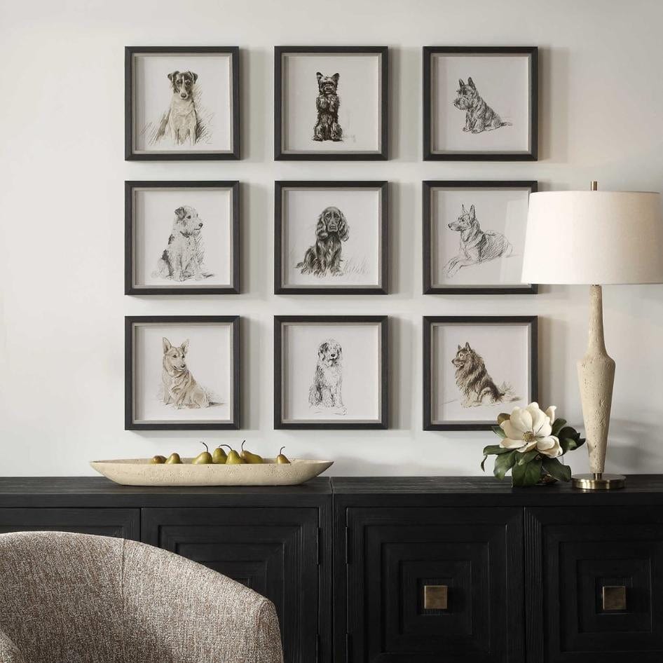Uttermost Loyal Companion Framed Dog Prints, Set of 9.