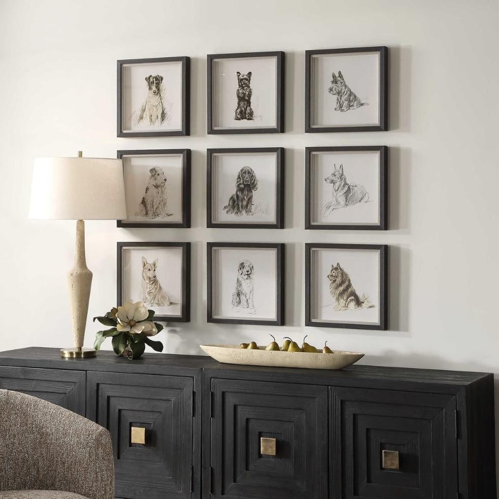 Uttermost Loyal Companion Framed Dog Prints, Set of 9.
