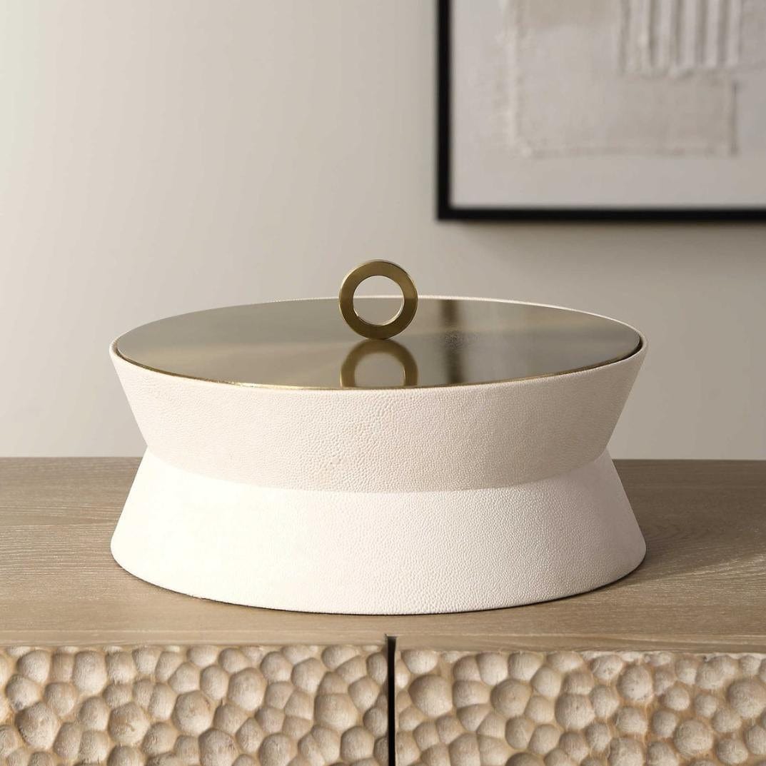 Uttermost Luxe White Shagreen Round Box.