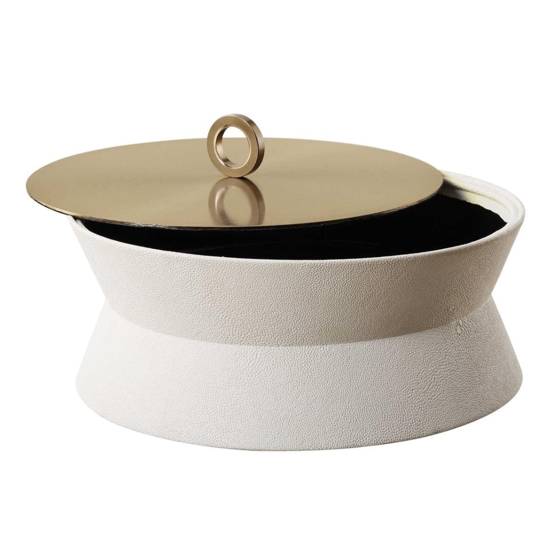 Uttermost Luxe White Shagreen Round Box.