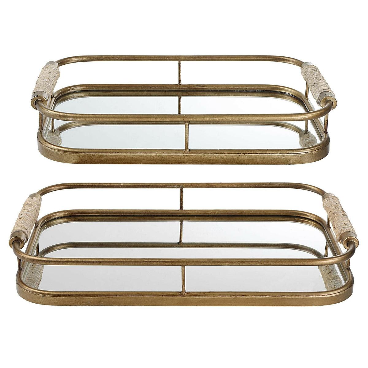Rosea Brushed Gold Trays, S/2.