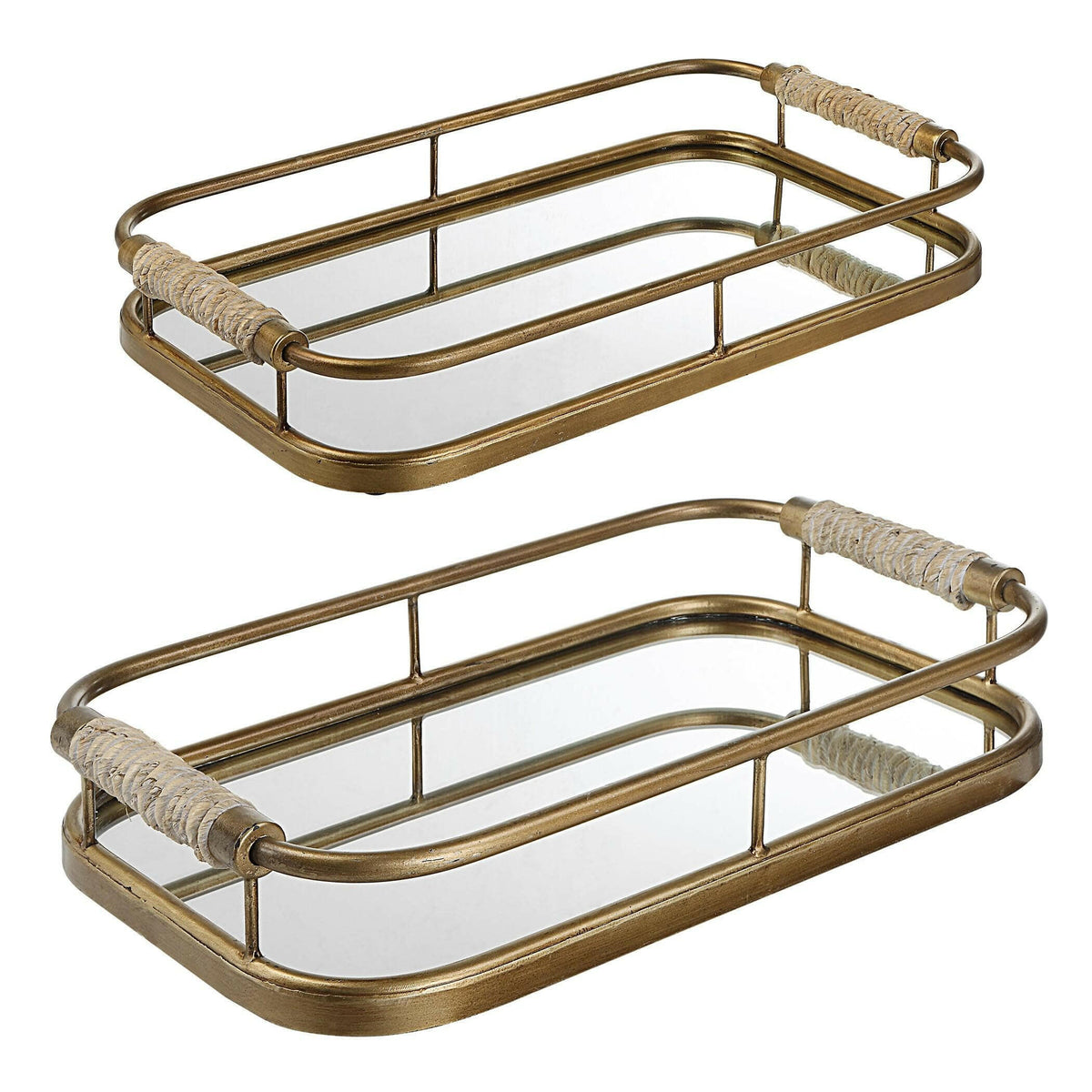 Rosea Brushed Gold Trays, S/2.