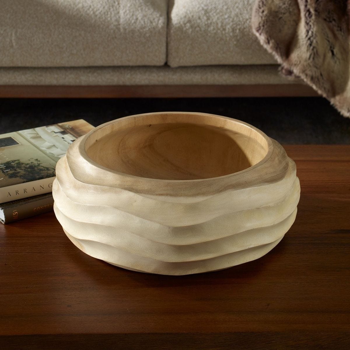 Uttermost Accessories Waveform Bleached Wood Bowl House of Isabella UK