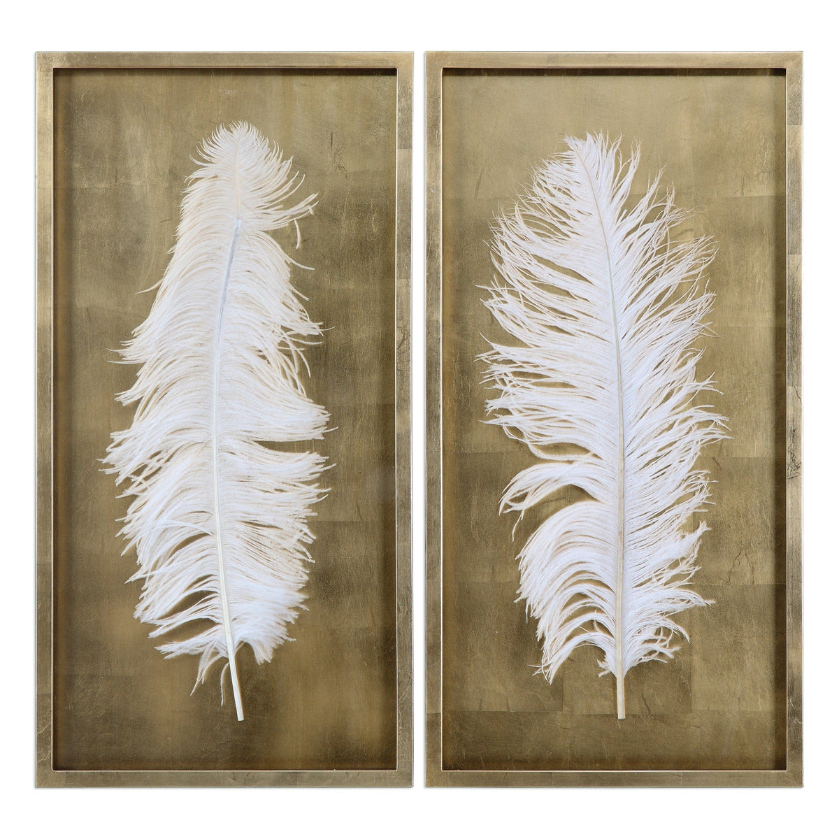 Uttermost Accessories White Feathers Gold Shadow Box - Set of 2 House of Isabella UK