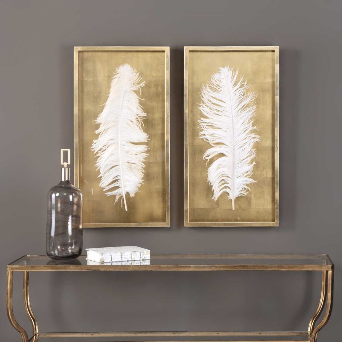 Uttermost Accessories White Feathers Gold Shadow Box - Set of 2 House of Isabella UK