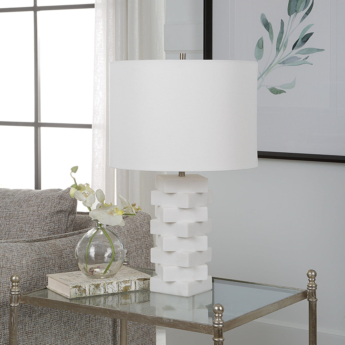 Uttermost Lighting Ascent White Geometric Table Lamp House of Isabella UK