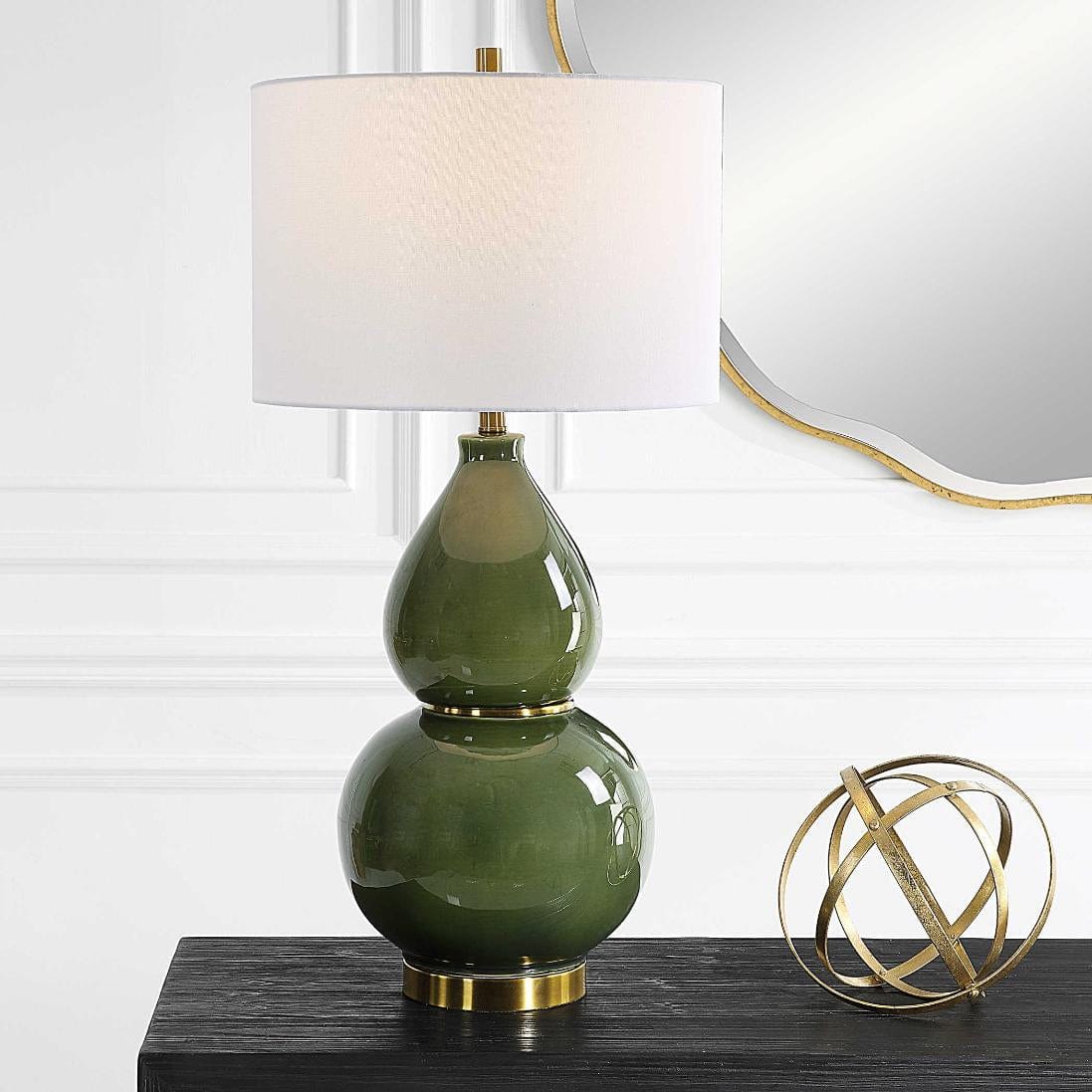 Black Label Gourd Table Lamp, Green.