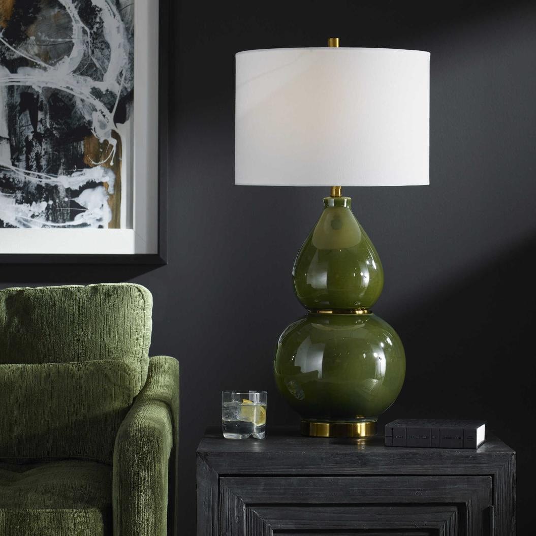 Black Label Gourd Table Lamp, Green.