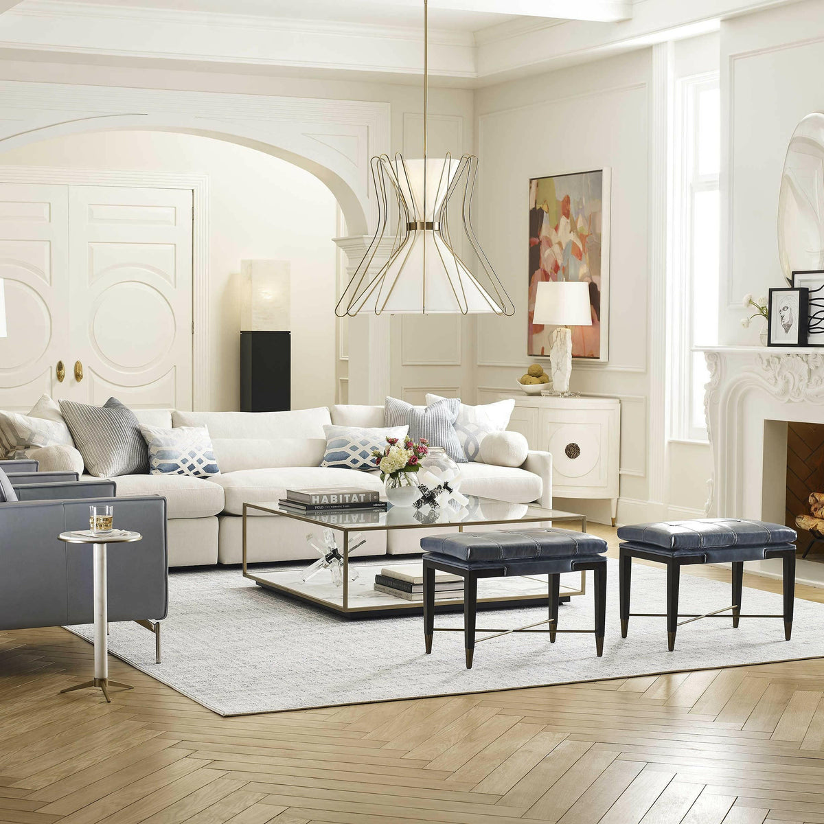 Boomerang, 4 Lt Pendant - Brass Grande.