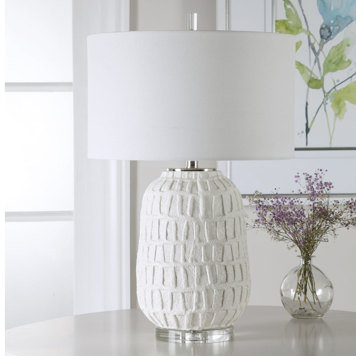 Uttermost Lighting Caelina Textured White Table Lamp House of Isabella UK