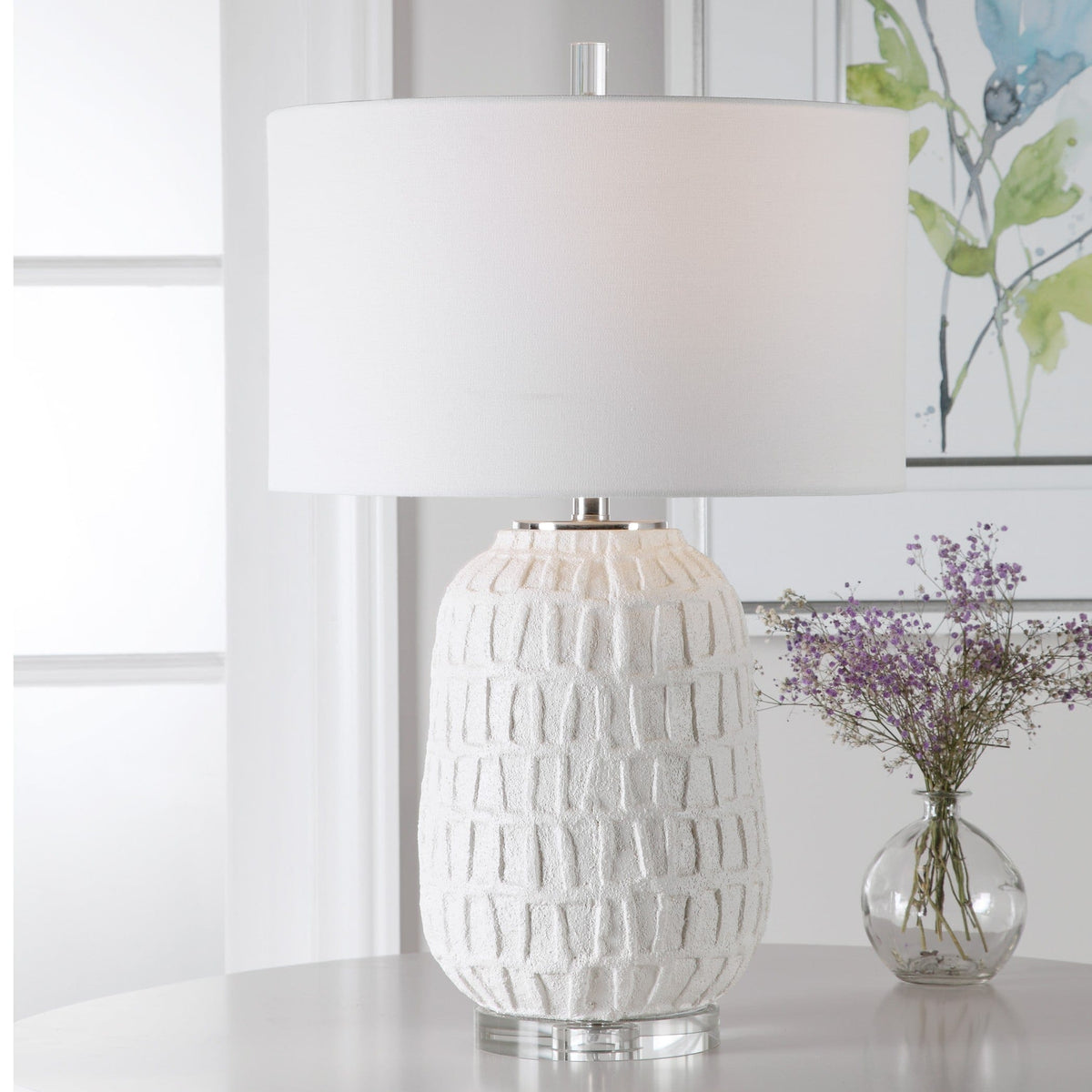 Uttermost Lighting Caelina Textured White Table Lamp House of Isabella UK