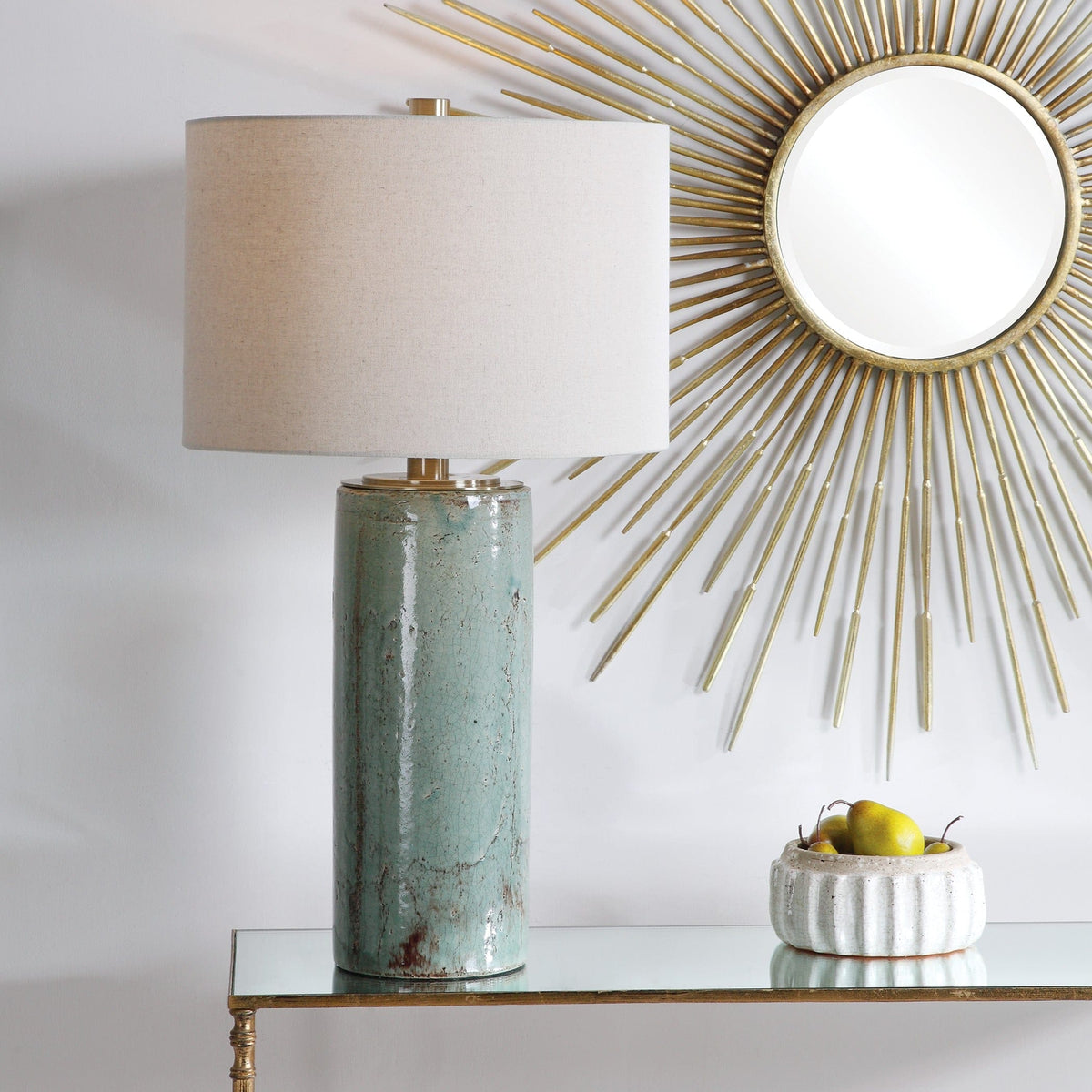 Uttermost Lighting Callais Crackled Aqua Table Lamp House of Isabella UK