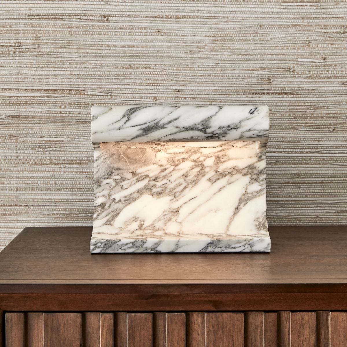 Uttermost Lighting Carved Beam Rechargeable Mini Lamp in Arabescato Marble House of Isabella UK
