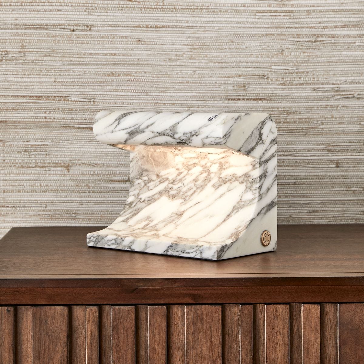 Uttermost Lighting Carved Beam Rechargeable Mini Lamp in Arabescato Marble House of Isabella UK