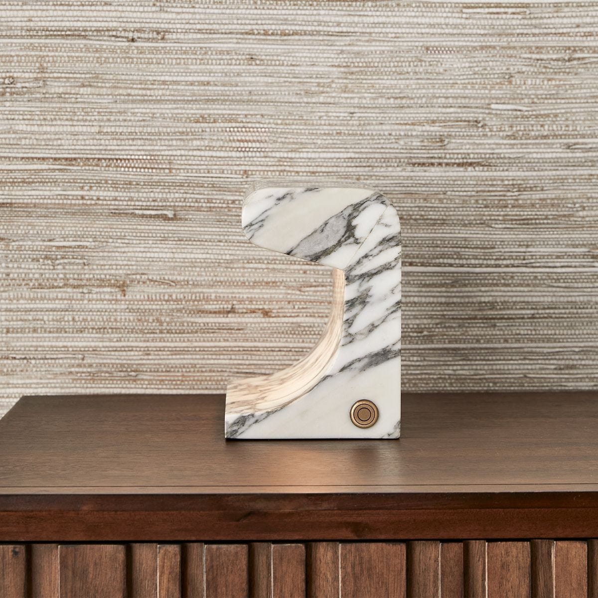 Uttermost Lighting Carved Beam Rechargeable Mini Lamp in Arabescato Marble House of Isabella UK