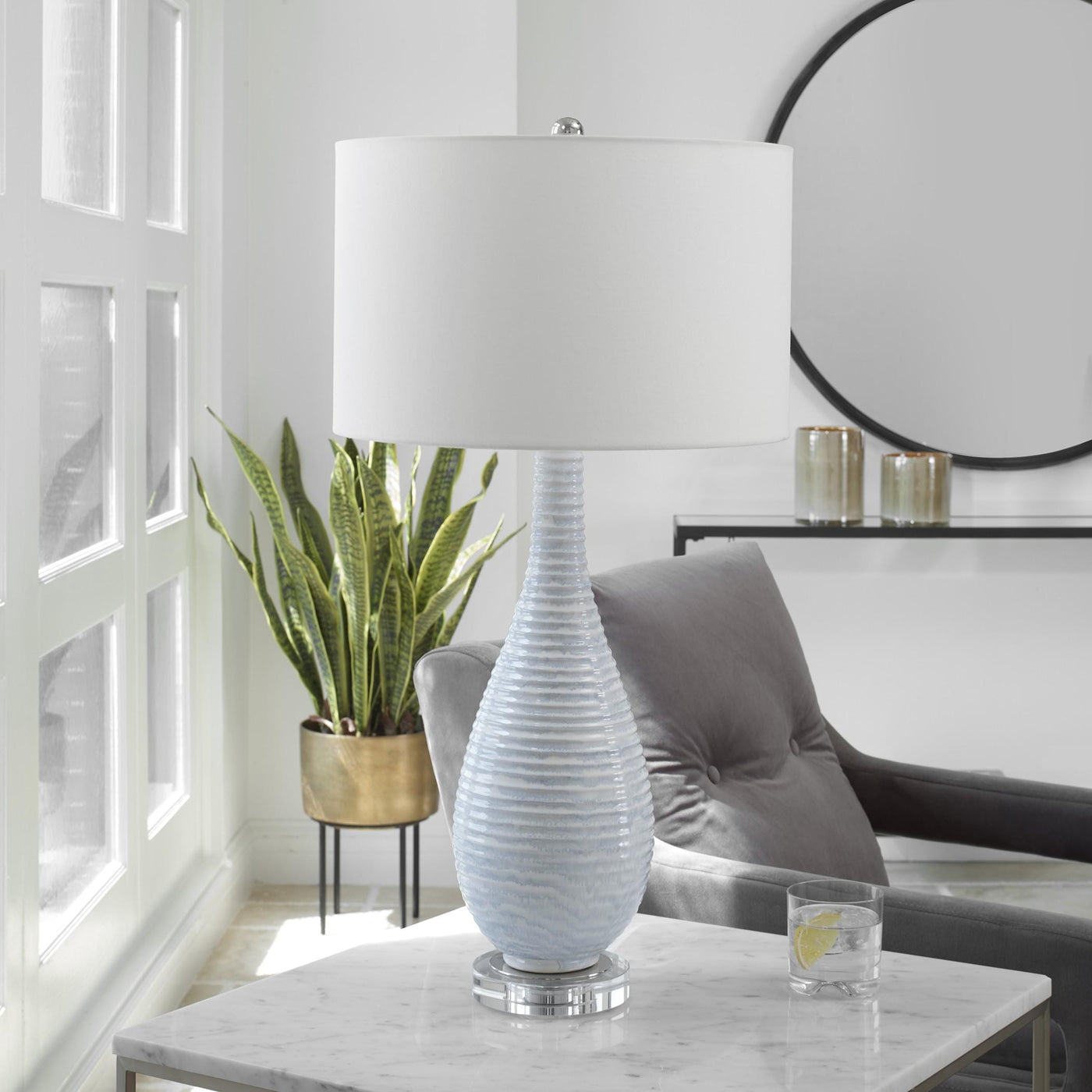 Uttermost Lighting Clariot Ribbed Blue Table Lamp House of Isabella UK