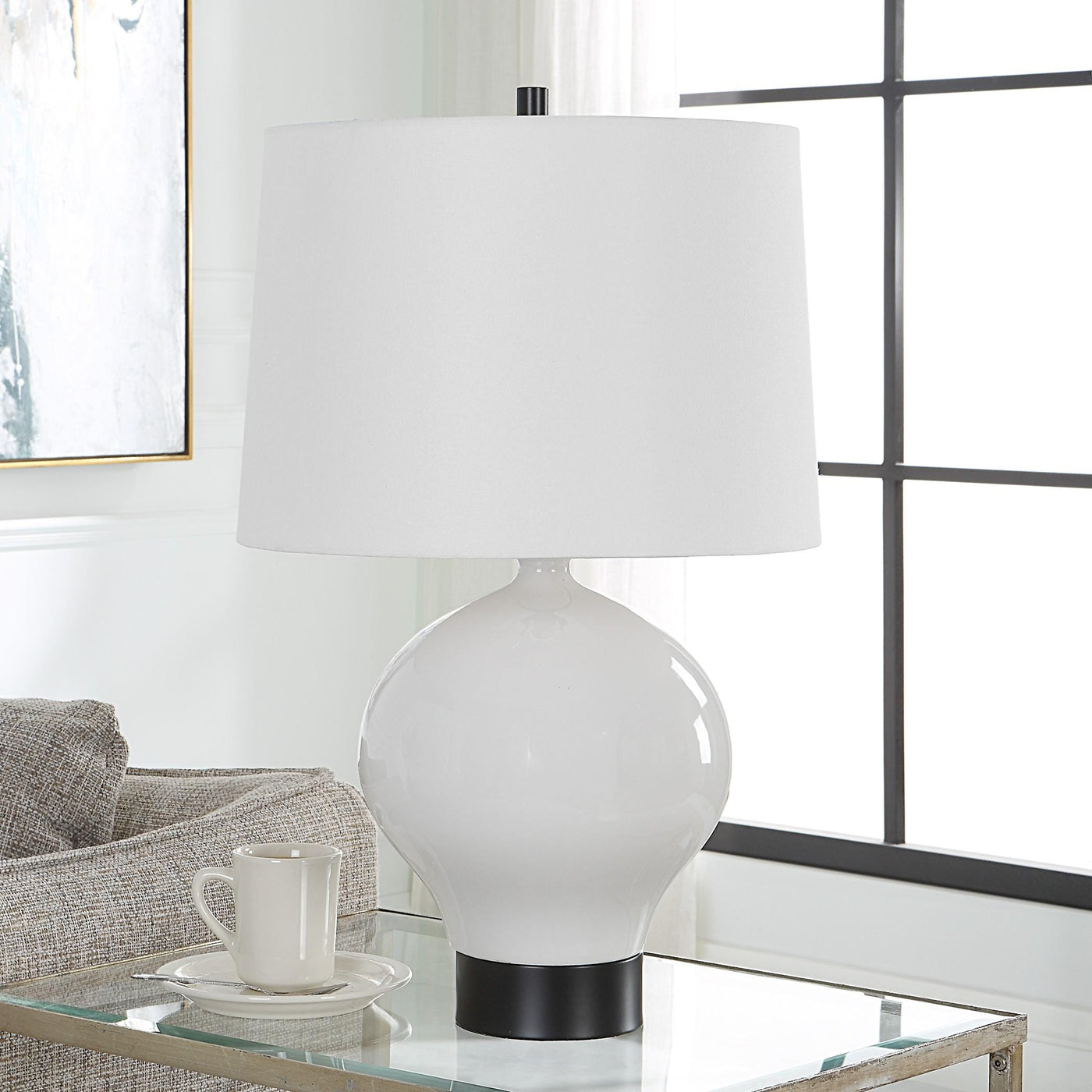 Uttermost Lighting Collar Gloss White Table Lamp House of Isabella UK