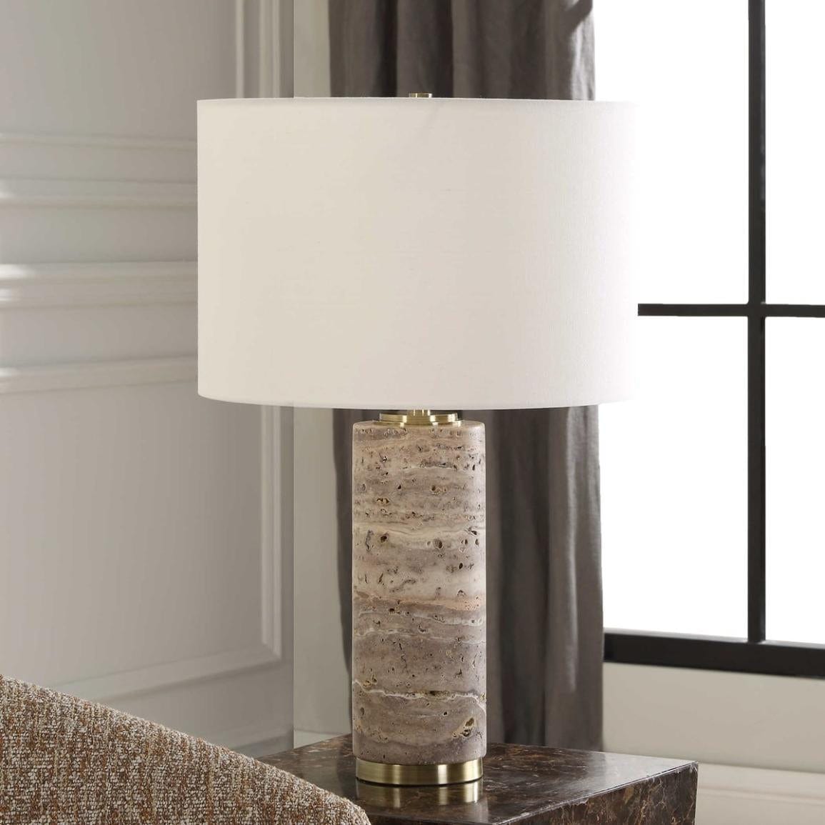 Uttermost Lighting Cortado Travertine Table Lamp House of Isabella UK